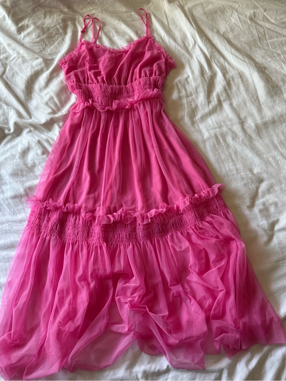 H&M Hot Pink Ruffled Midi Chiffon Dress